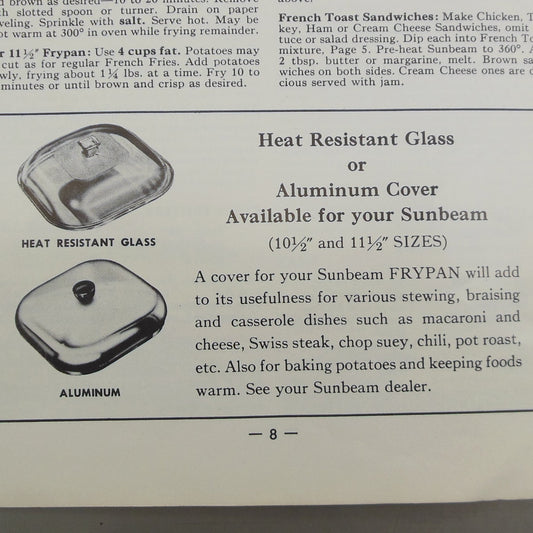 Sunbeam 1950's Fry Pan Lid Covers - Glass Aluminum