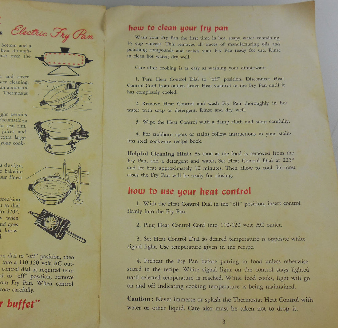 Vollrath No. 24 Electric Skillet Instructions for Cleaning & Heat Control Probe