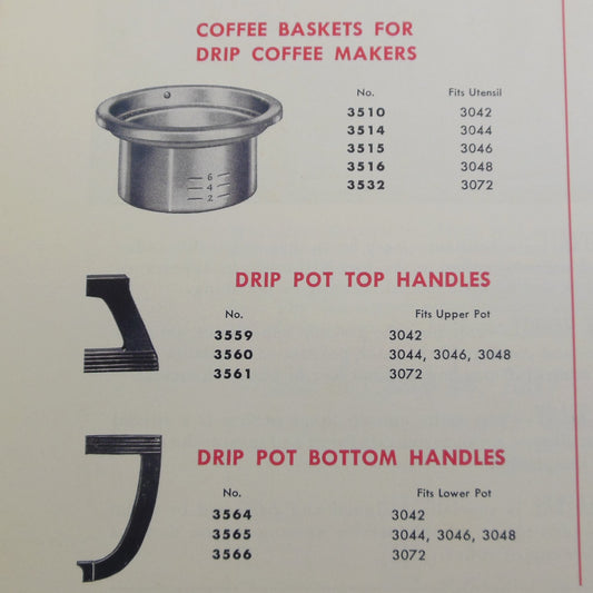 Wear Ever 1955 Dealer Catalog Replacement Drip Coffee Maker Parts