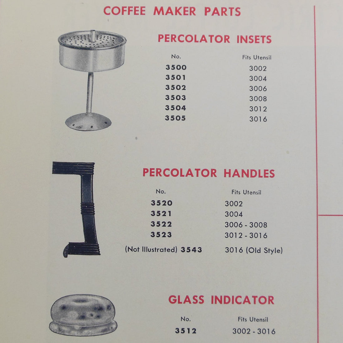 Wear Ever 1955 Dealer Catalog Replacement Coffee maker Parts