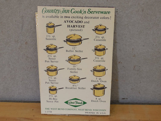 West Bend 1970's Country Inn Cookware Models