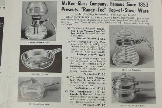 McKee Glass Co. 1950 Range-Tec Cookware Coffee Maker Advertisement