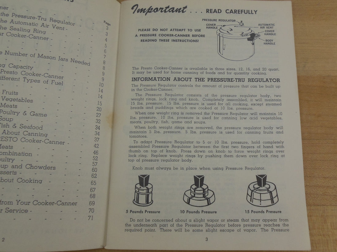 Presto 1975 Pressure Cooker Instructions for Regulator 3 Piece Jiggler