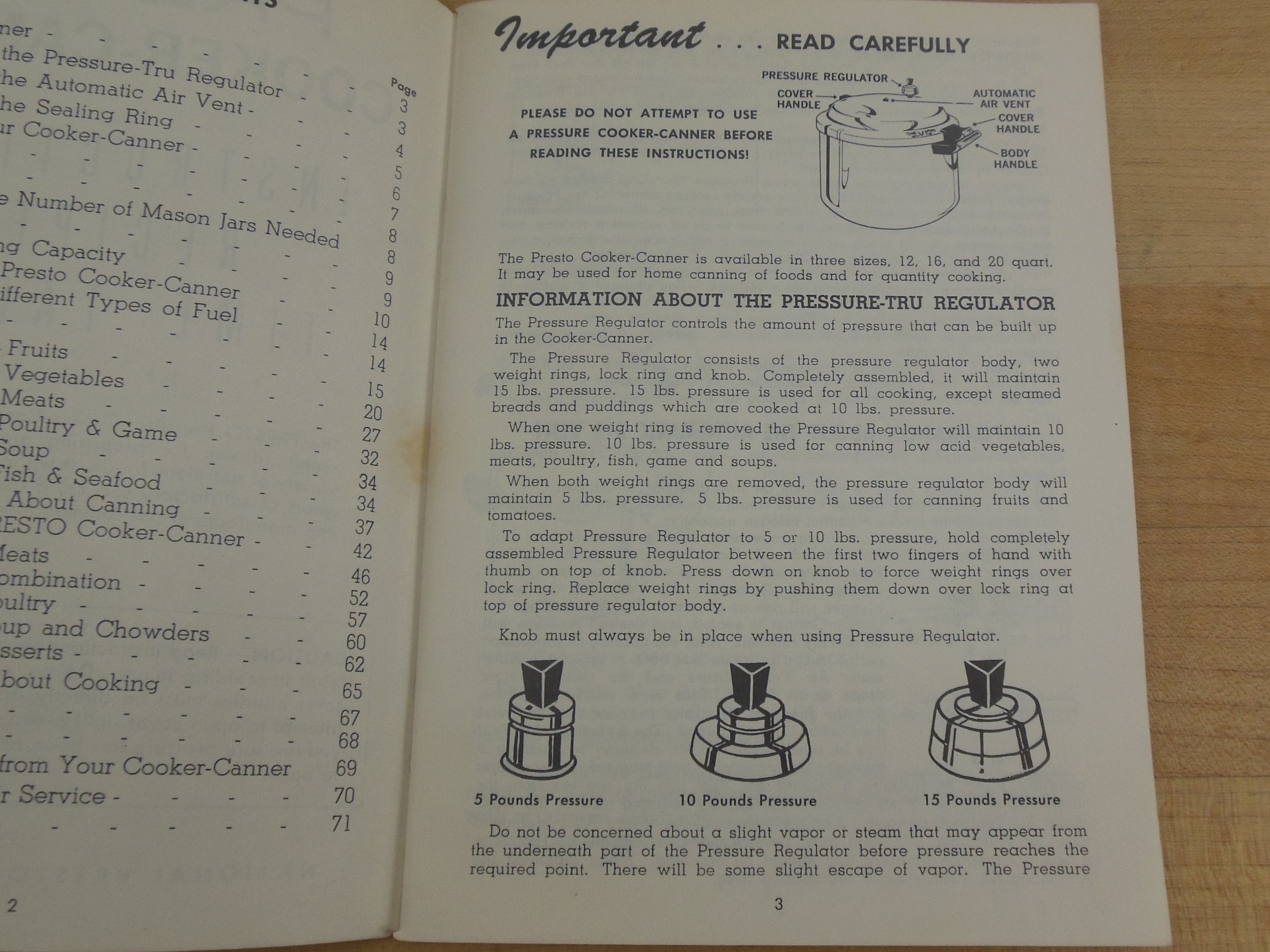 Presto 1975 Pressure Cooker Instructions for Regulator 3 Piece Jiggler