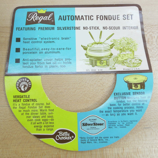 Regal Ware 1981 Automatic Fondue Set Information Paper Insert