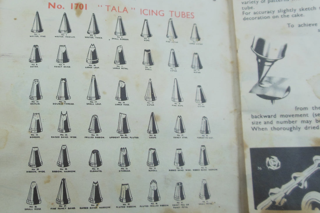 Tala England Icing Decorator Syringe Tube/Tip Chart Vintage