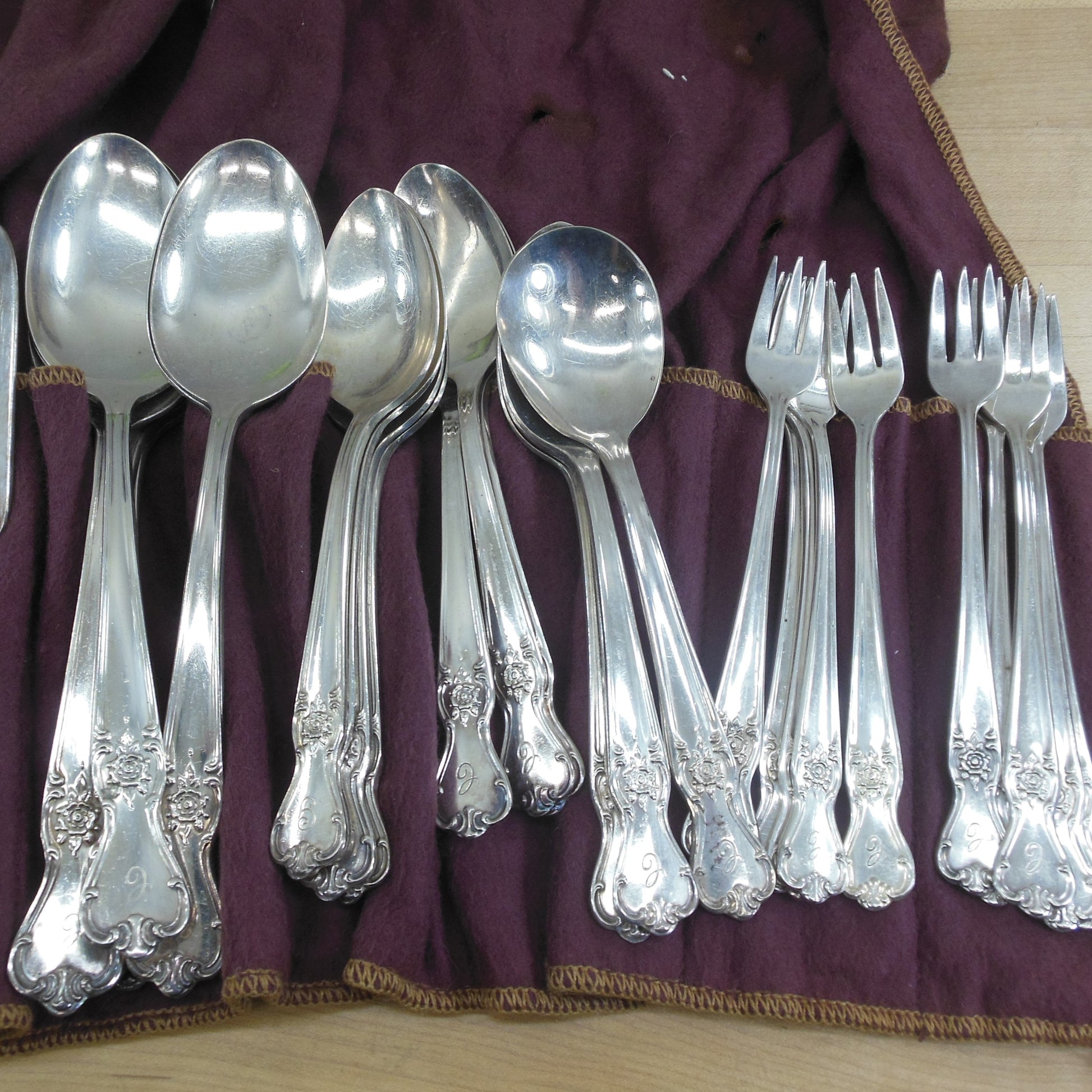 Old Company Plate Signature Rose Flatware Set Service for 6 - 47 Pieces vintage
