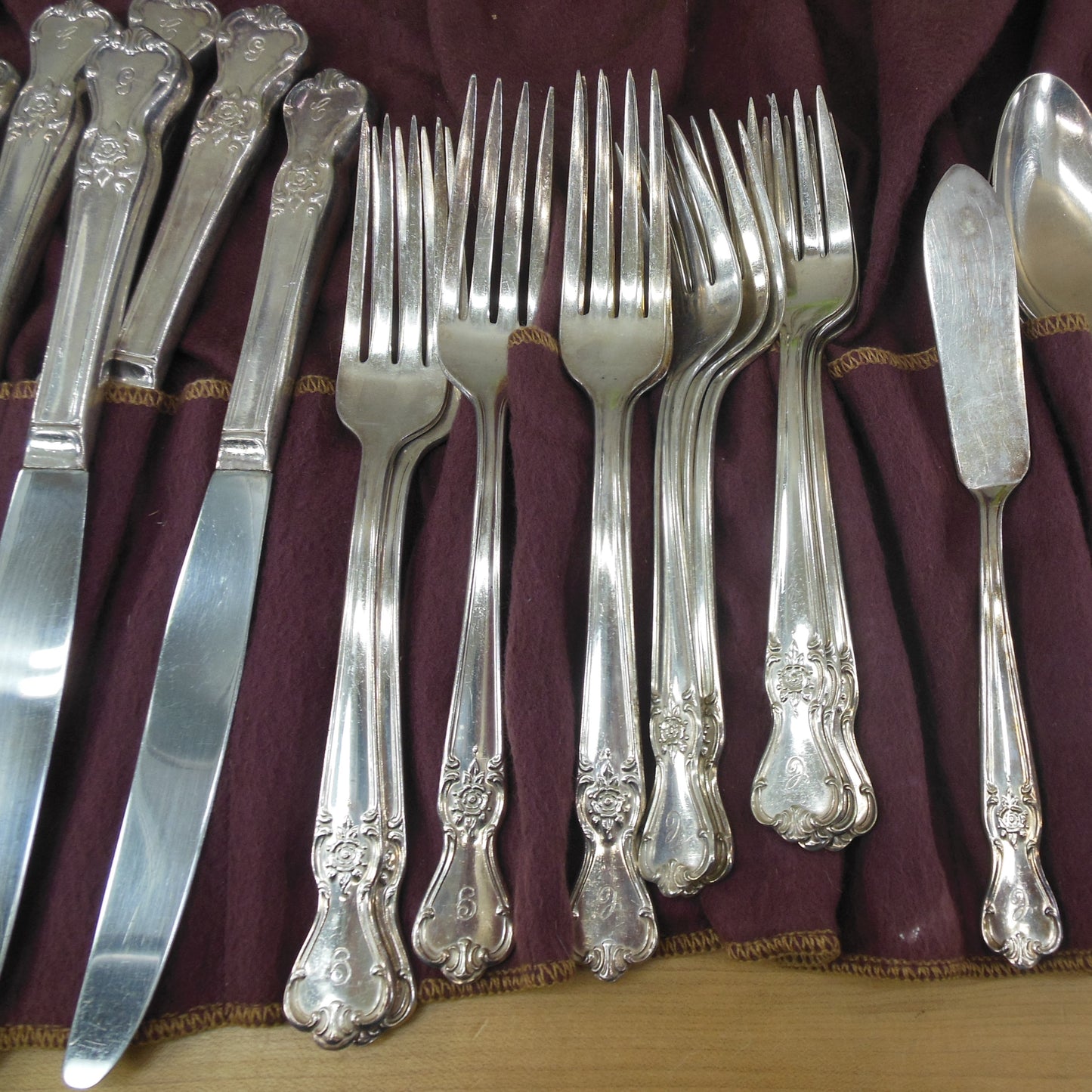 Old Company Plate Signature Rose Flatware Set Service for 6 - 47 Pieces spoon fork knife