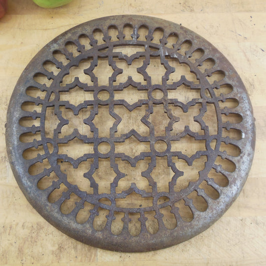 Antique Ornate Cast Iron Round Floor Register Grate Heating Vent Part 10-5/8"