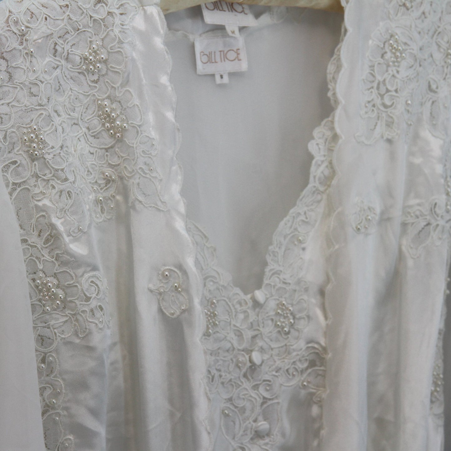 Vintage Bill Tice 1980s Gown & Negligee Peignoir White Ivory Lace Pearls S M
