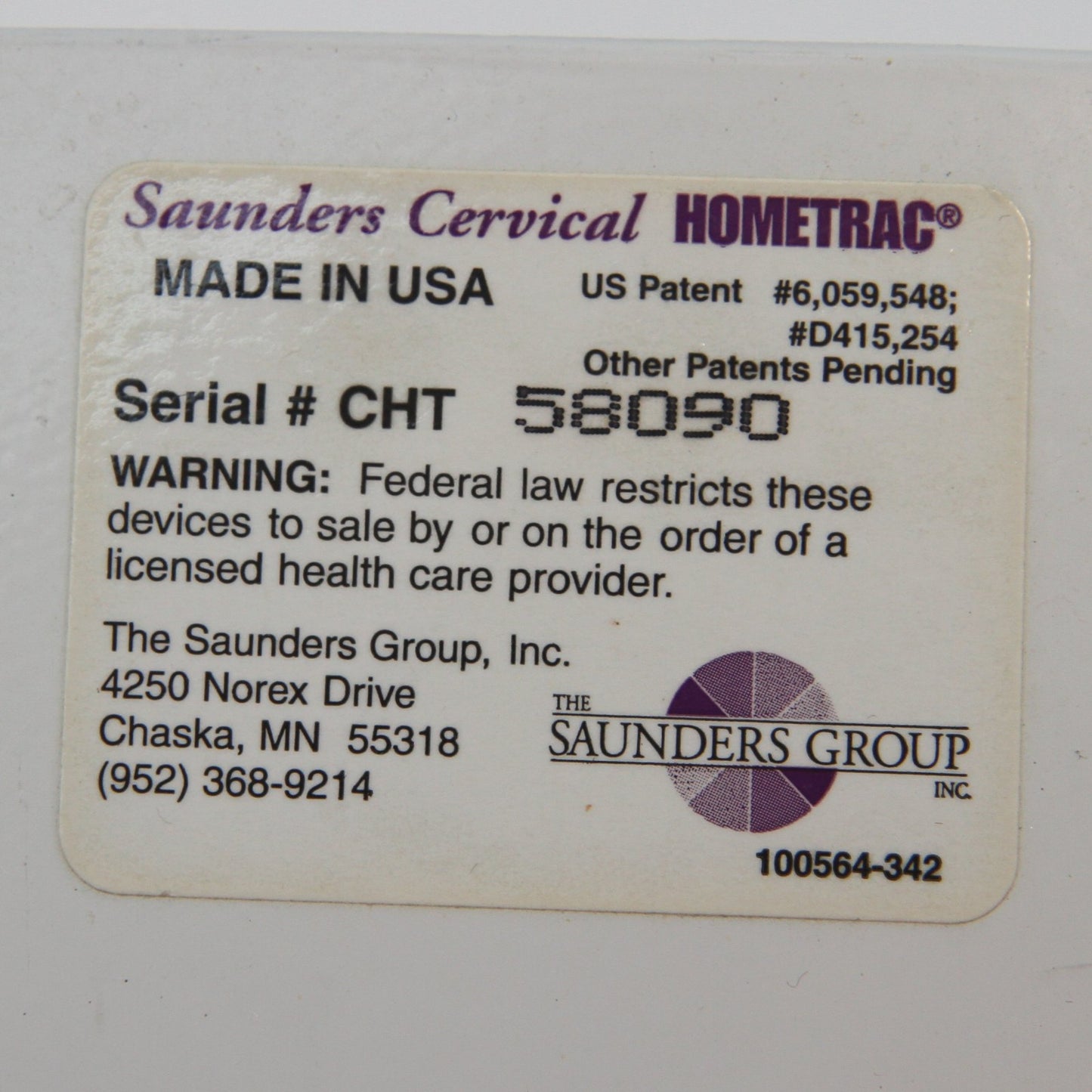 Saunders Cervical Hometrac With Foot Extension In Case READ