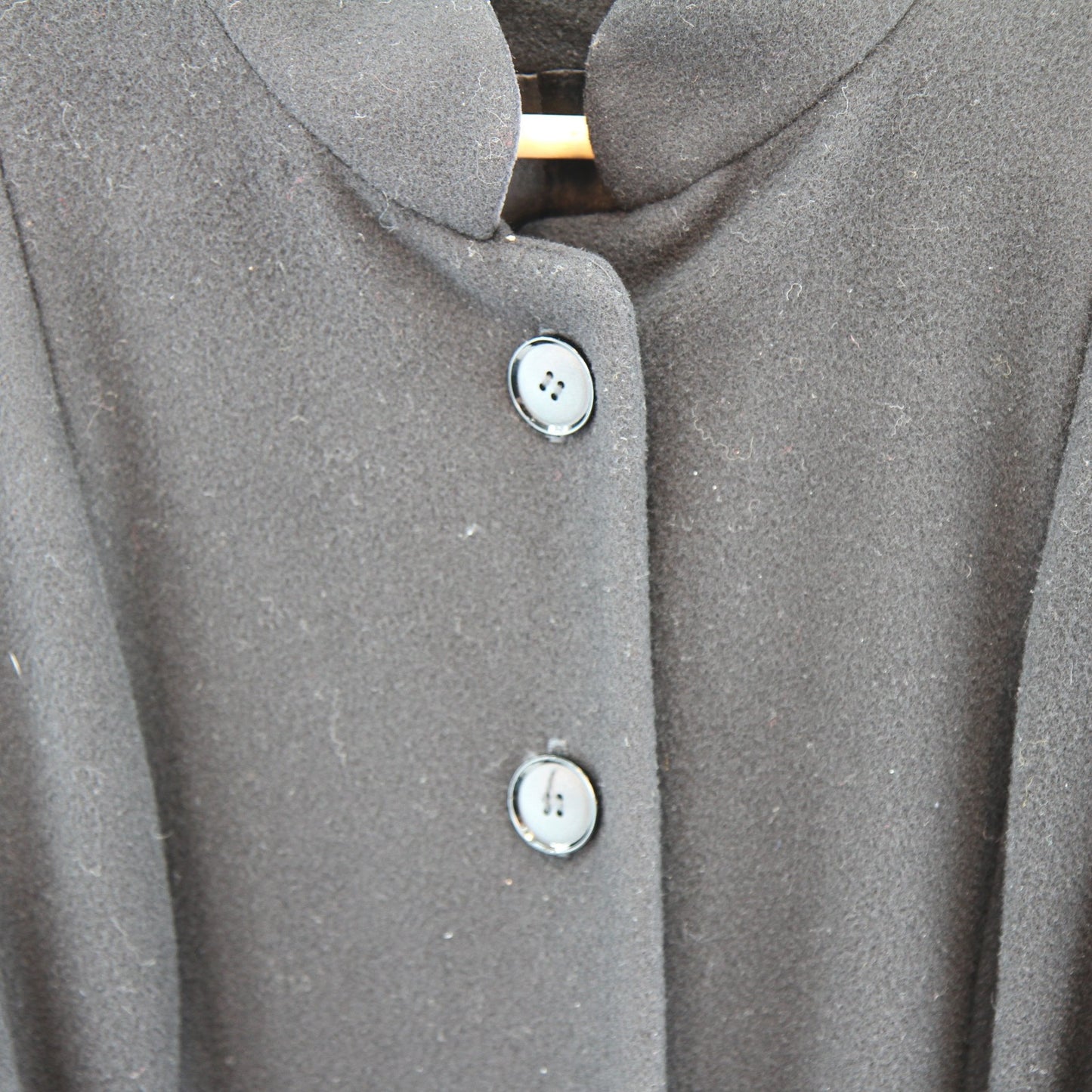 Vintage Designer Luba WomensBlack Wool Coat Princess Swing Mandarin Collar Small