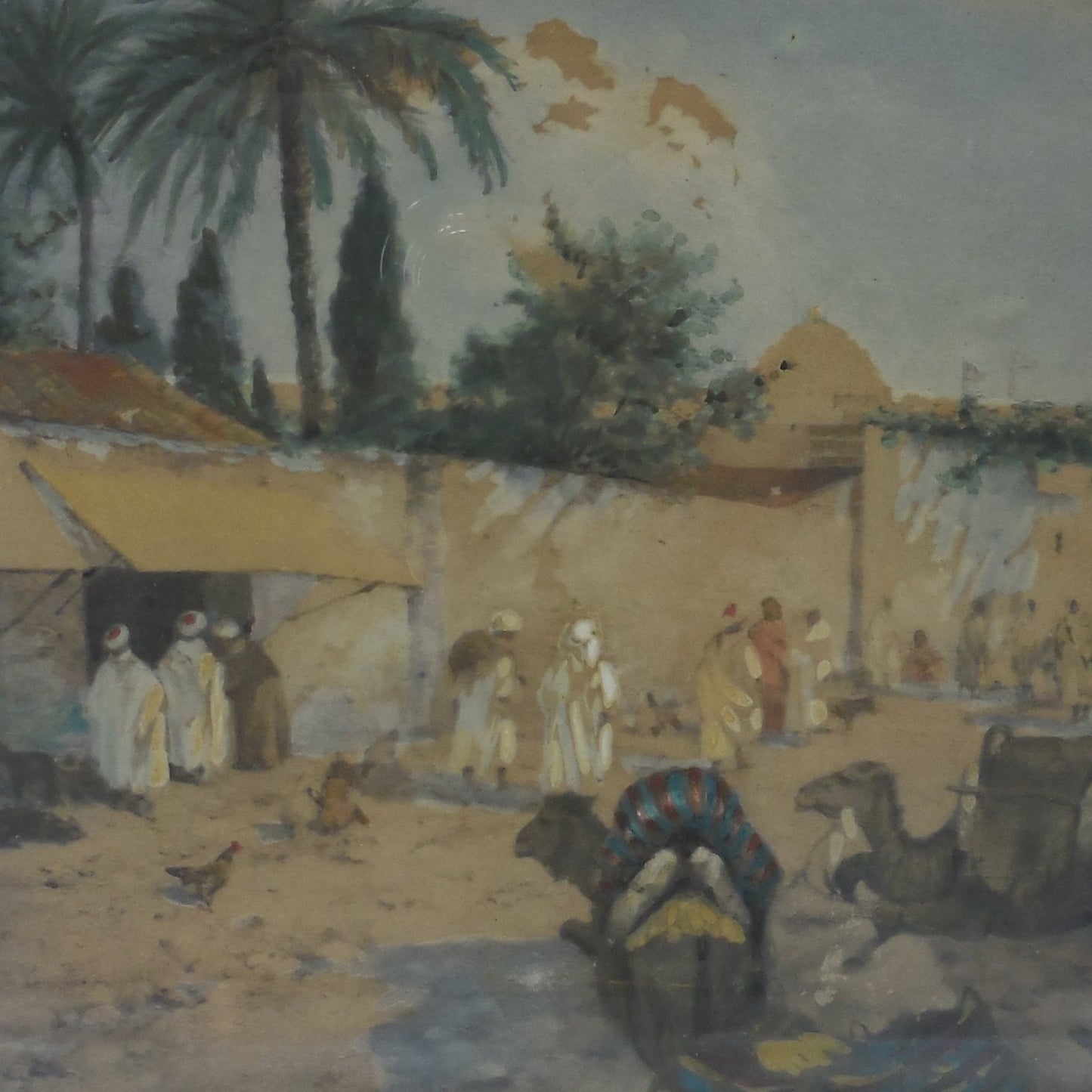 Antique Orientalist Framed Print Wilbur L. Wright Egypt Camels Market