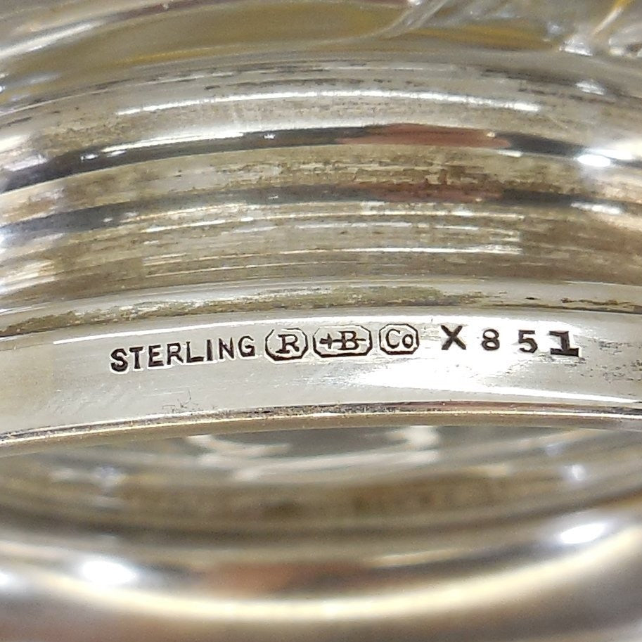 R. Blackington Sterling Silver Pedestal Divided Glass Relish Mayo Mustard Bowl