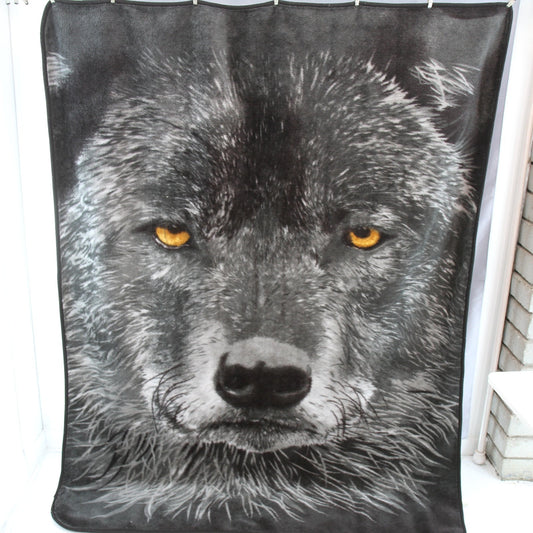 Wild Wear Wolf Head Blanket Throw Polyester 60"W X 80"L Twin