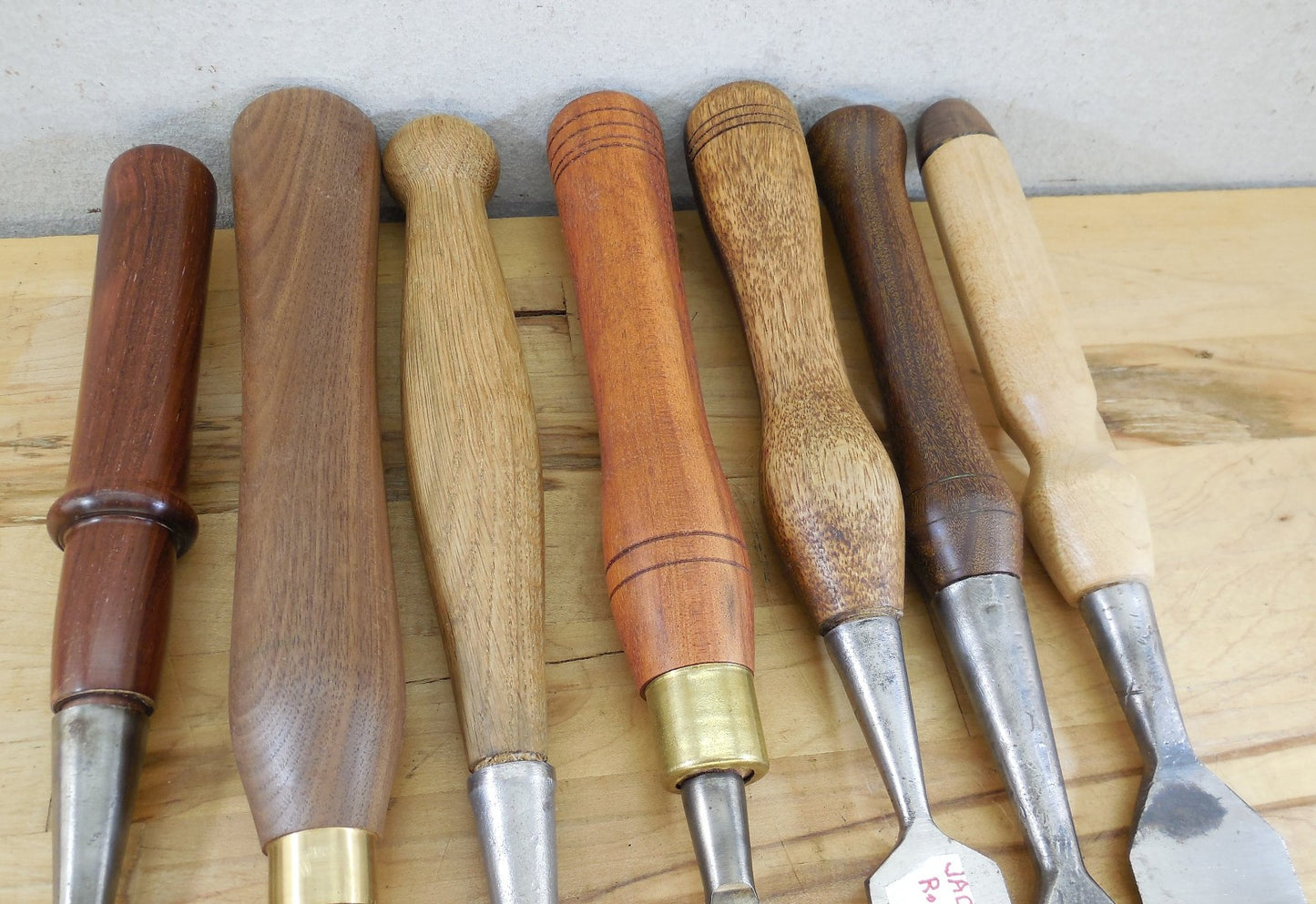 Estate Vtg. 7 Lot Wood Chisels 1"  1-1/4"  1-1/2"  Custom Steve Wus Wood Handles