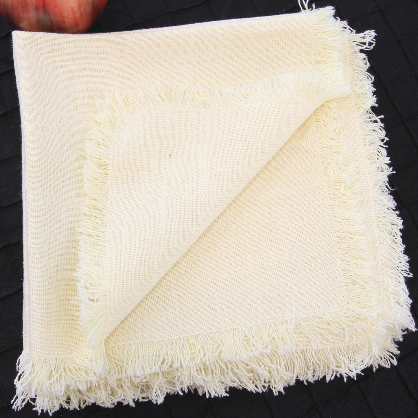 Set 8 Vintage Yellow Linen Napkins Fringe Edge 16" Square