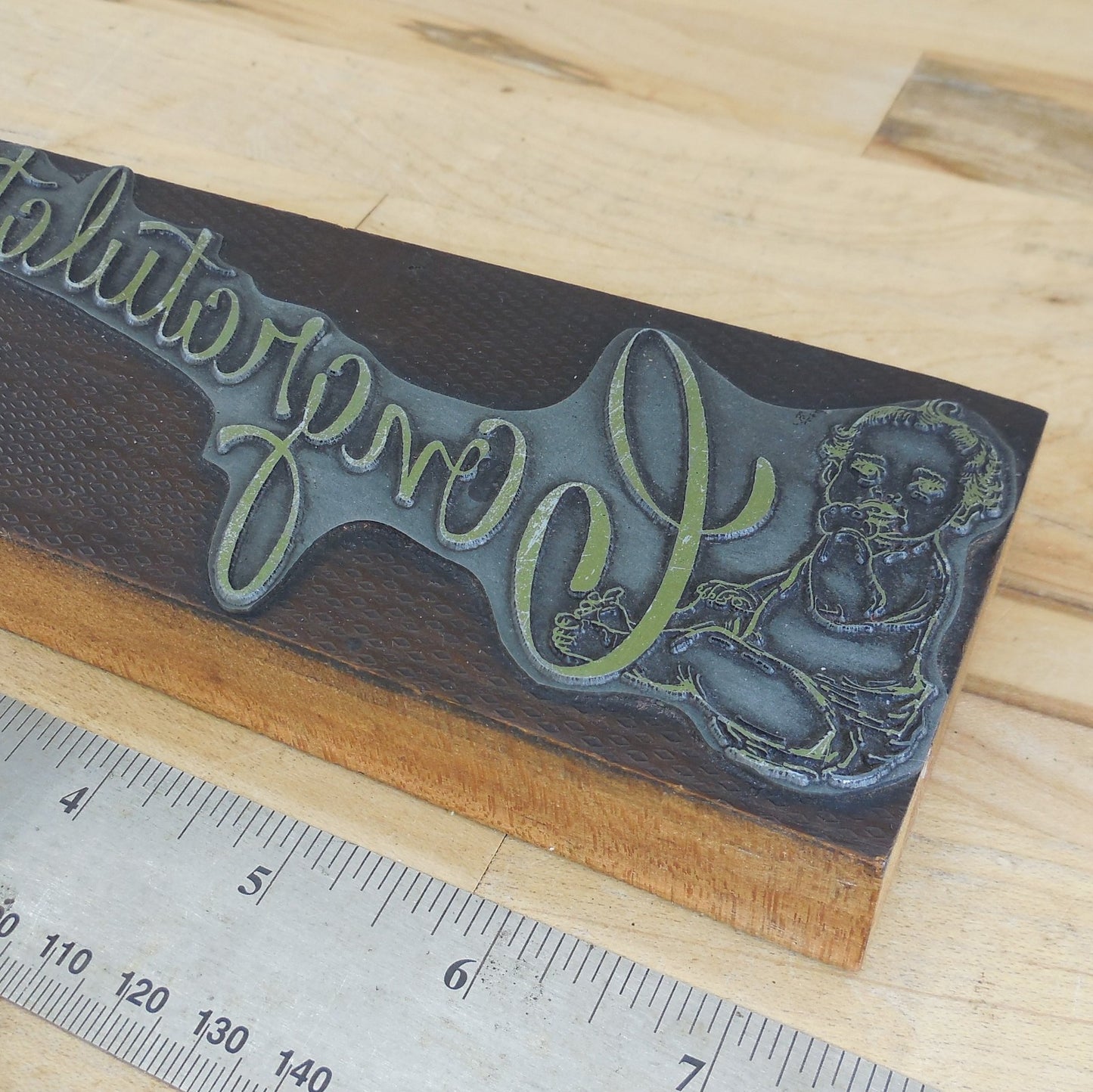 Vtg Letter Press Block "Congratulations" Baby Birth 2.75" x 7.5"