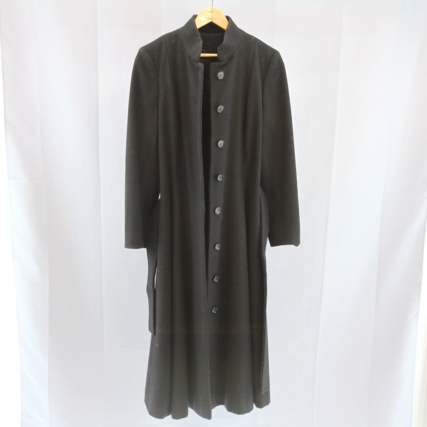 Vintage Designer Luba WomensBlack Wool Coat Princess Swing Mandarin Collar Small