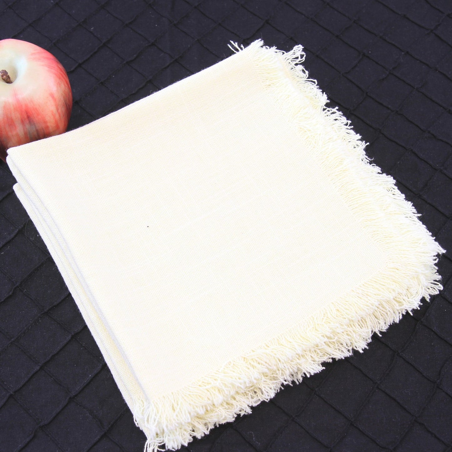 Set 8 Vintage Yellow Linen Napkins Fringe Edge 16" Square