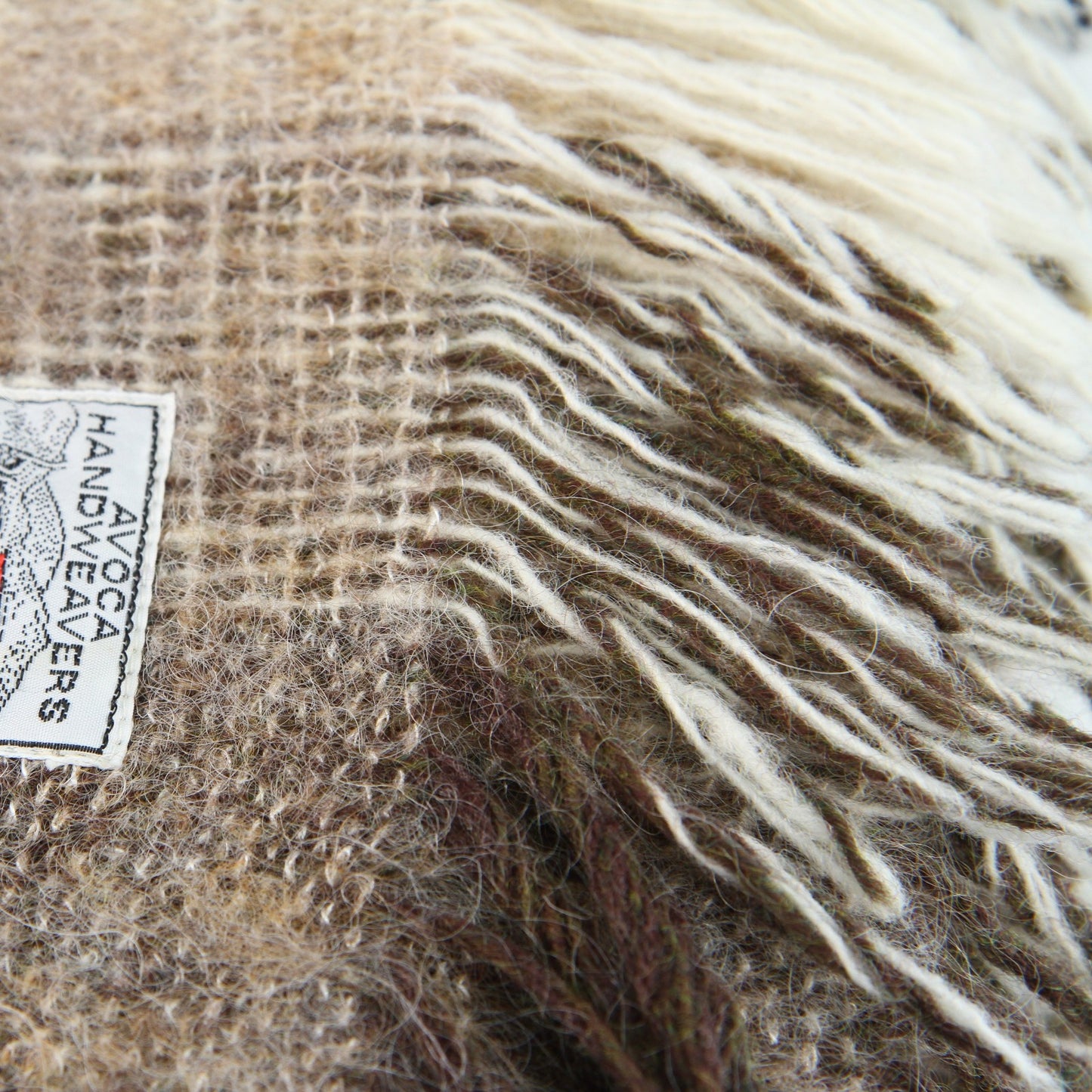 Avoca Handweavers Brown Beige Plaid Wool Throw Afghan Ireland 51"W X 66"L