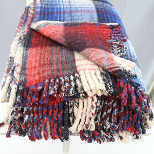 Vintage Unbranded Heavy Reversible Tartan Blanket Acrylic/Cotton Blend 61X78