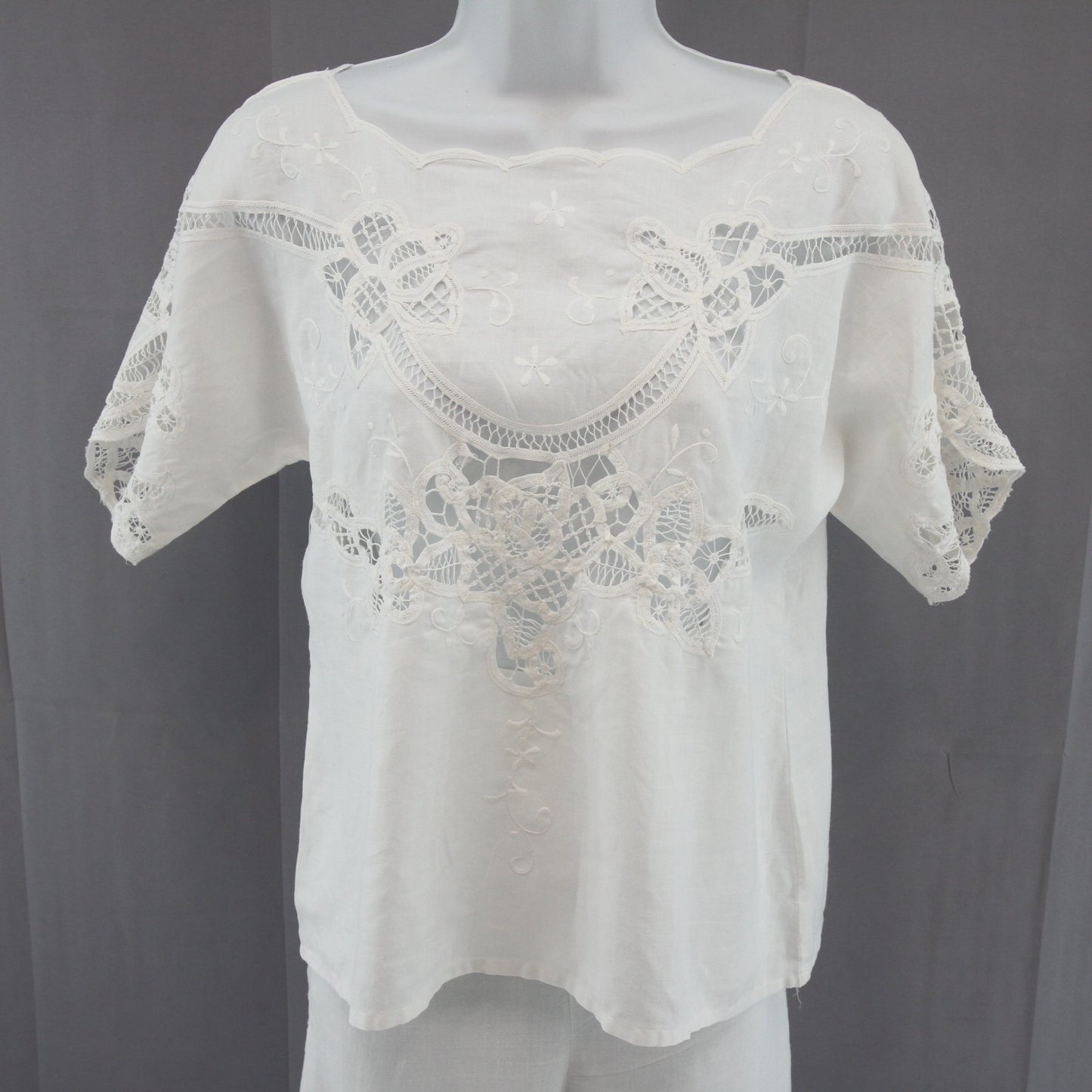 White Linen Womens Pant Suite, Matching Separates, Battenberg Lace