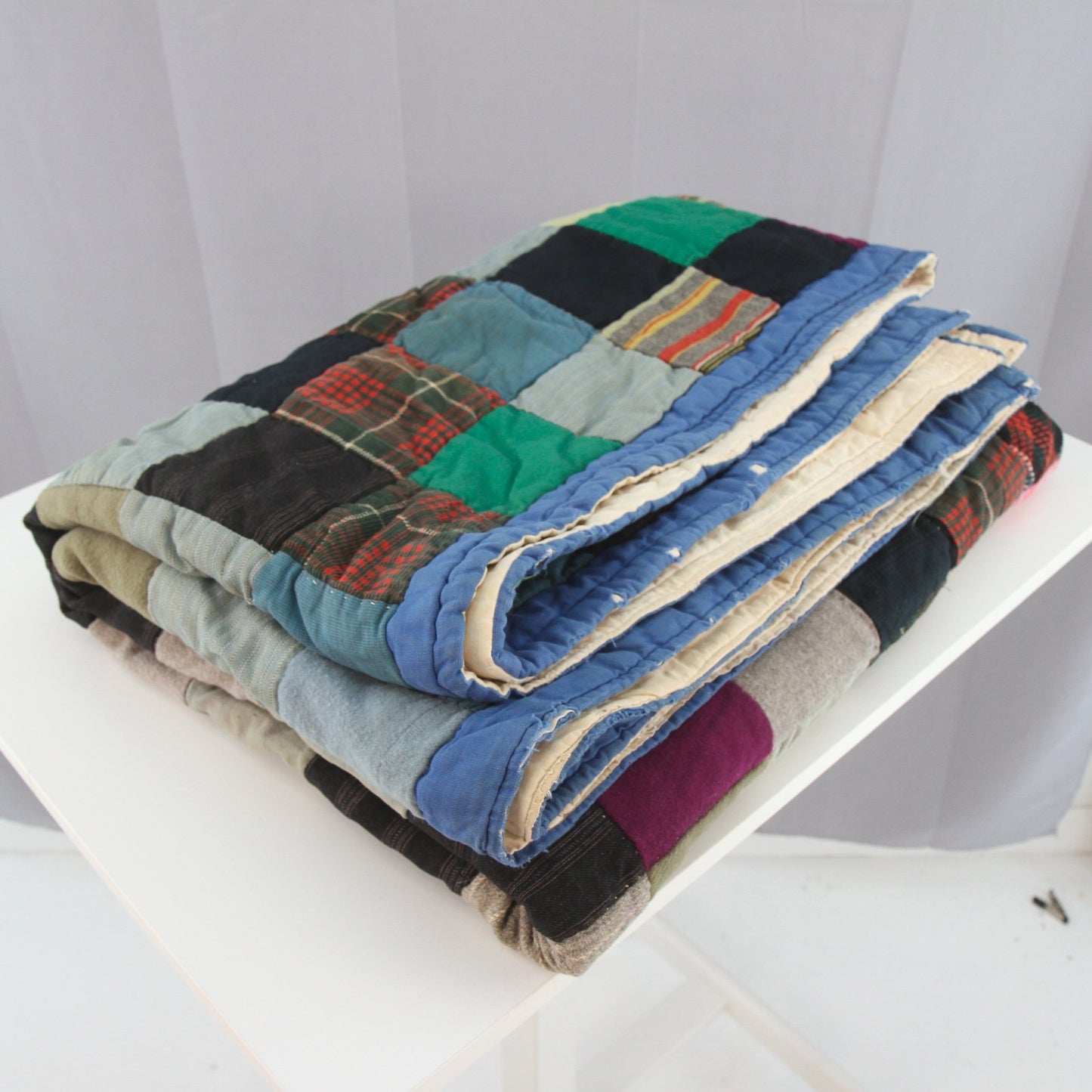 Vintage Hand Sewn Quilt Bed Cover Heavy 5.65LB 56W X 76L