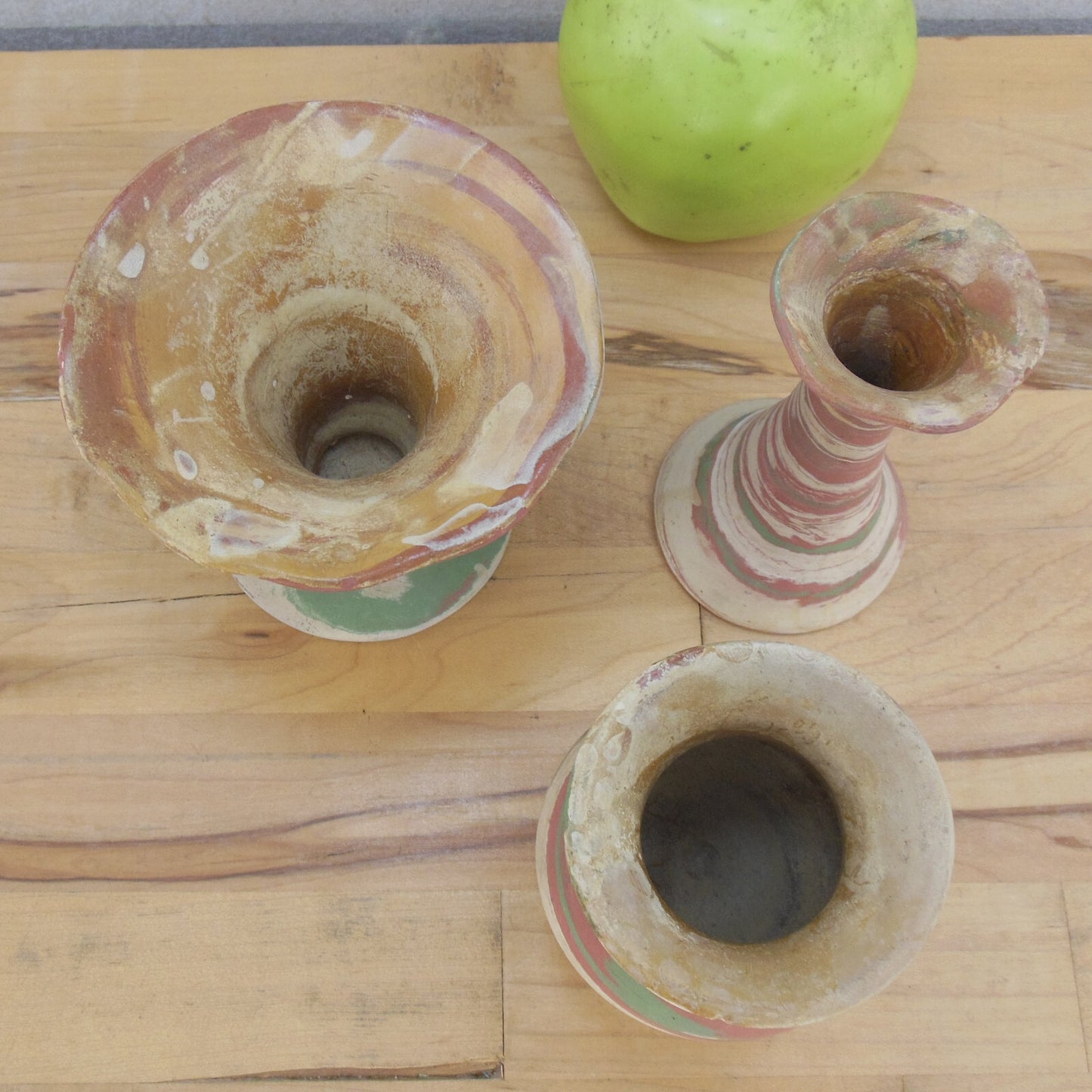 Vtg. 3 lot Silver Springs Florida Henry Graack Swirl Pottery Vase Souvenirs