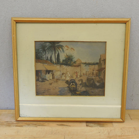 Antique Orientalist Framed Print Wilbur L. Wright Egypt Camels Market