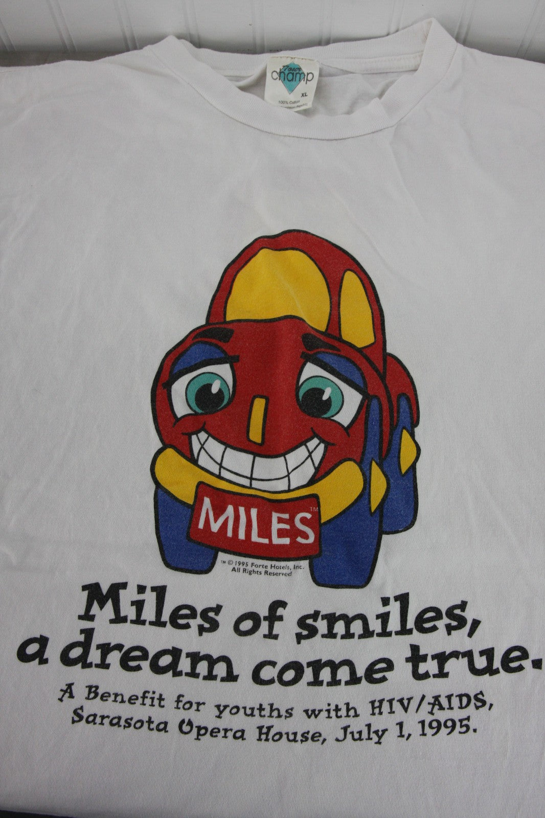 Vintage Tee Shirt Sarasota Opera House Miles of Smiles HIV/AIDS Thriftlodge 1995