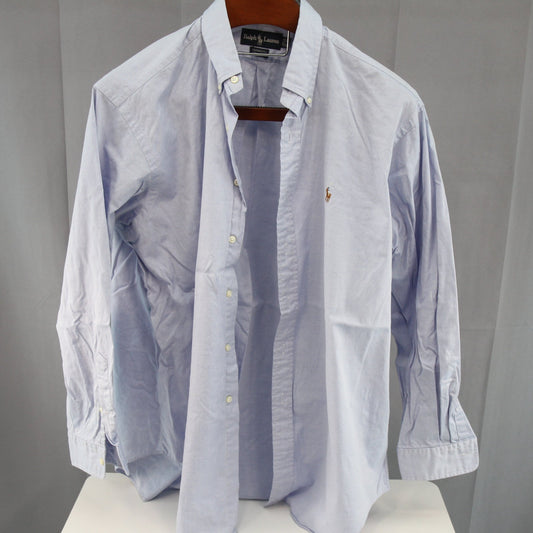 Ralph Lauren Yarmouth 100% Cotton Mens Button Down Blue Dress Shirt 17 35