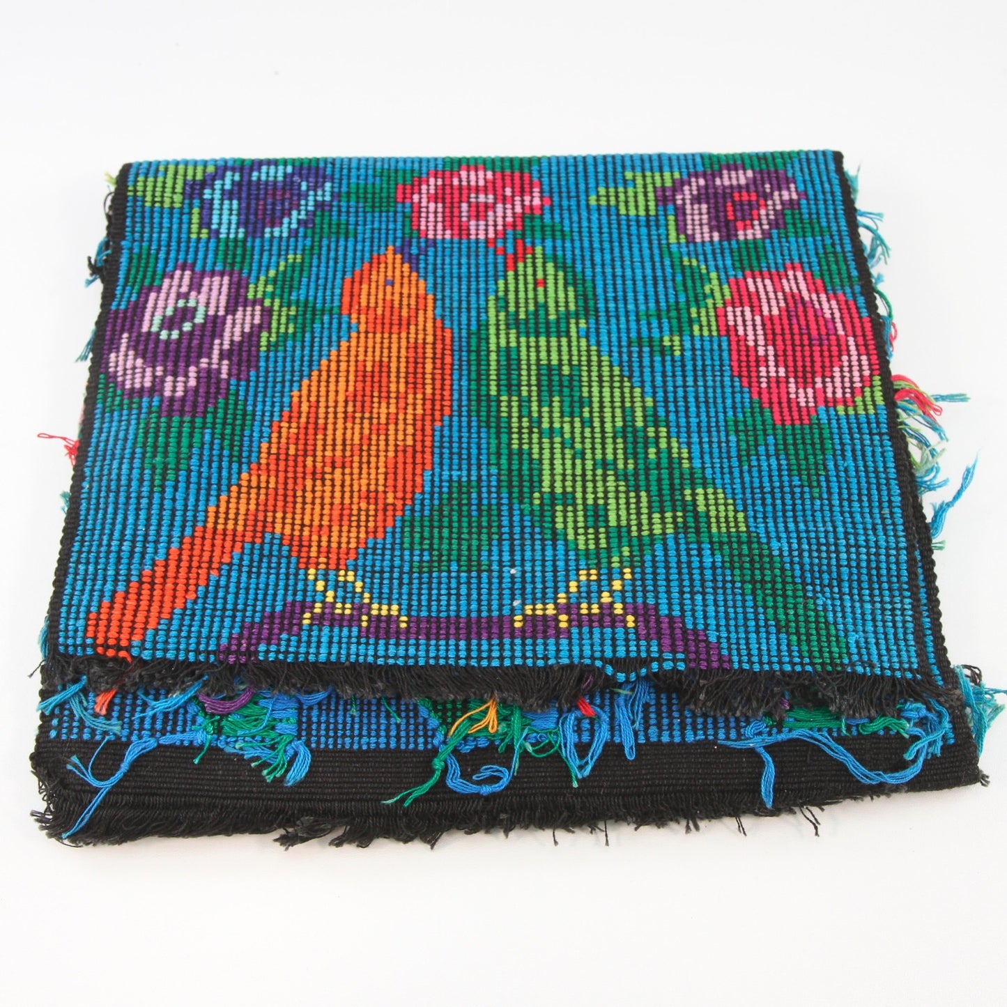Vintage Ukrainian Woven Embroidered Table Runner Birds and Flowers