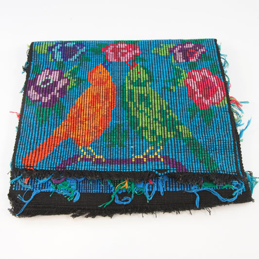 Vintage Ukrainian Woven Embroidered Table Runner Birds and Flowers