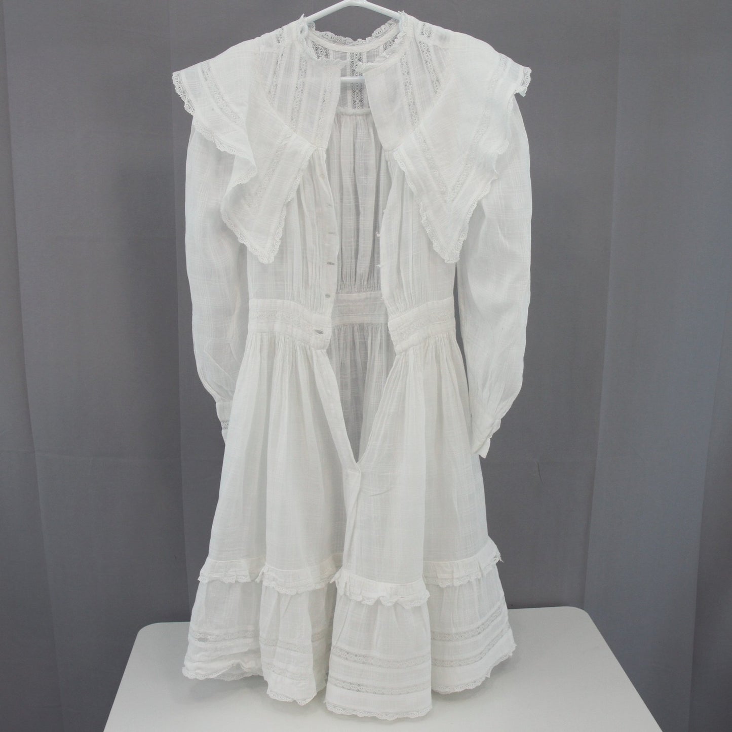 Vintage Childs White Dress Hand Made Lace Inserts Long Sleeves