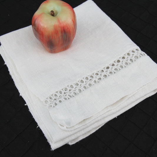 Vintage 1940's Linen Table Runner Heavy  Lace Inserts at Ends 35 1/2" X 16"