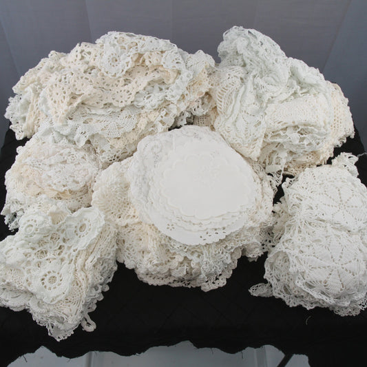 Vintage Lot 122 Pieces White Crochet Doiles & Table Pieces Fine Quality