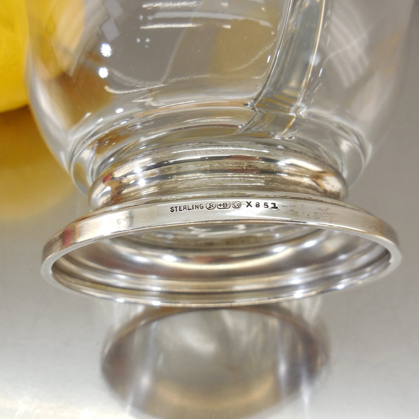 R. Blackington Sterling Silver Pedestal Divided Glass Relish Mayo Mustard Bowl