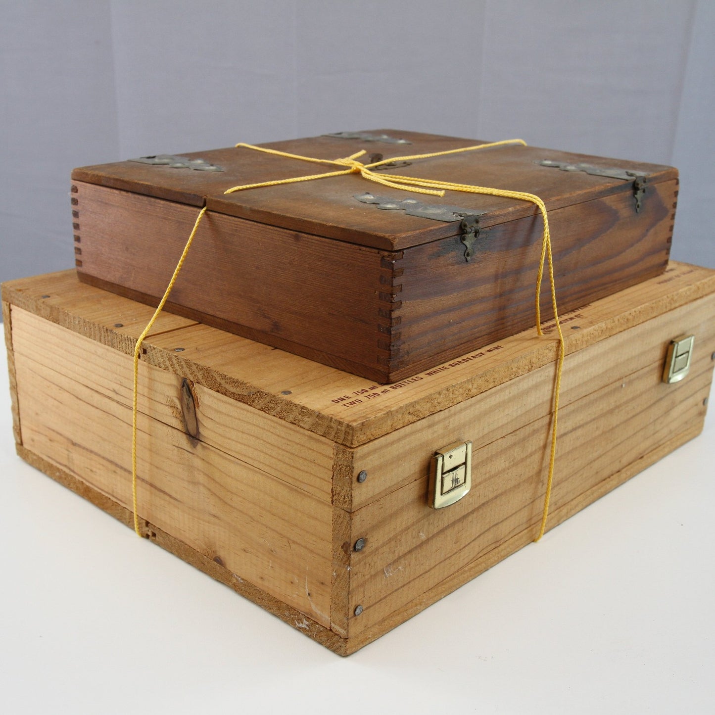 Lot of Four Wood Wine Cigar Boxes for Crafts and Decor