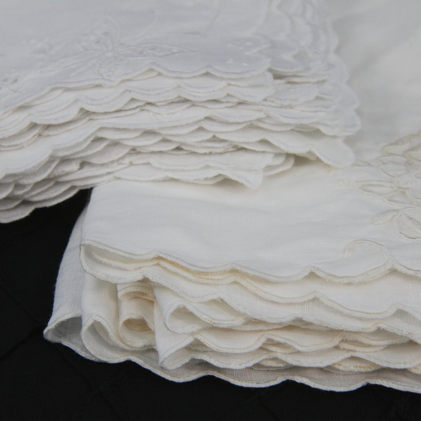 Vintage Two Sets Lunch Napkins Roses Butterfly Cut Work 19 Pieces
