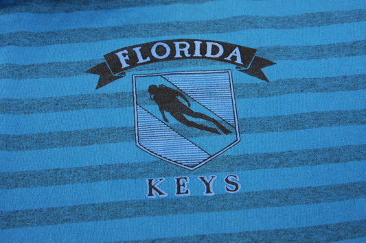Vintage Florida Keys Tee Shirt Blue Stripes Scuba Diver XL