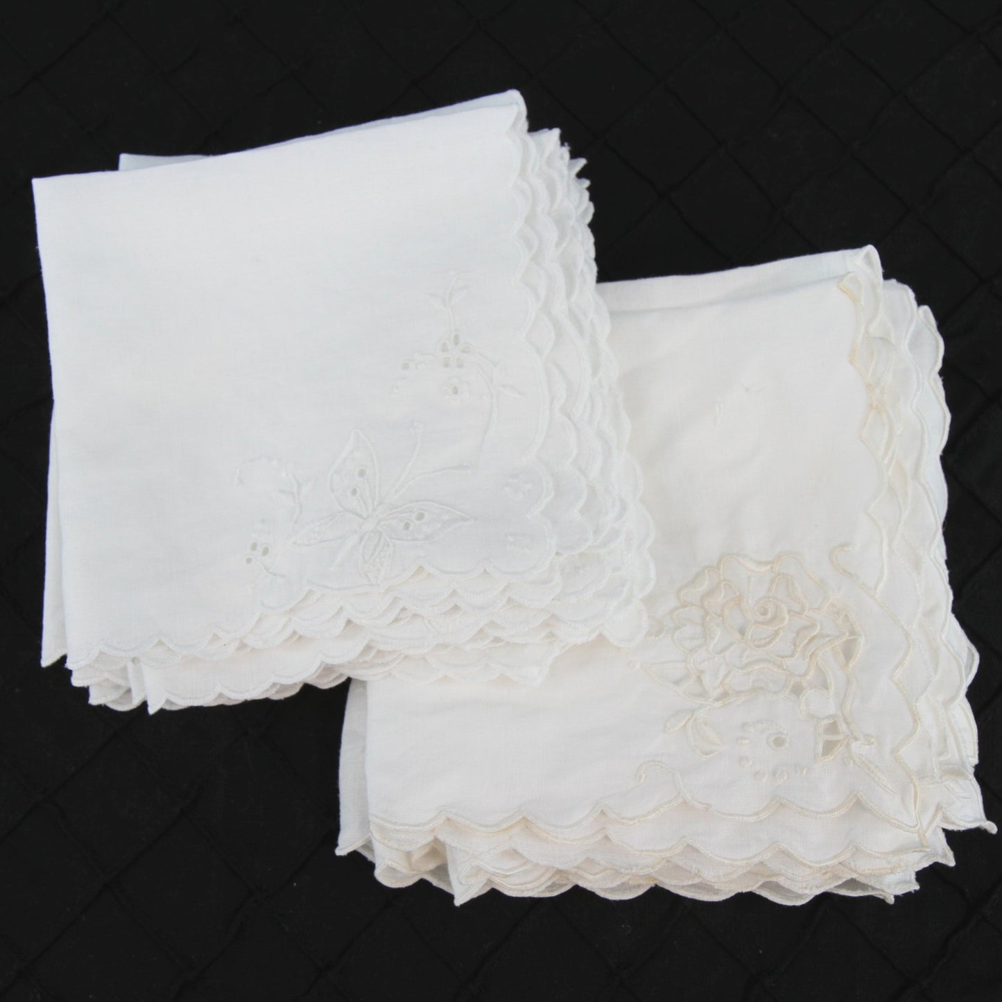 Vintage Two Sets Lunch Napkins Roses Butterfly Cut Work 19 Pieces
