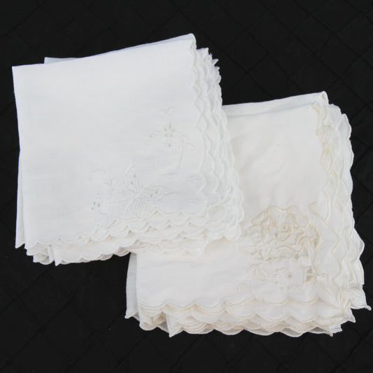 Vintage Two Sets Lunch Napkins Roses Butterfly Cut Work 19 Pieces