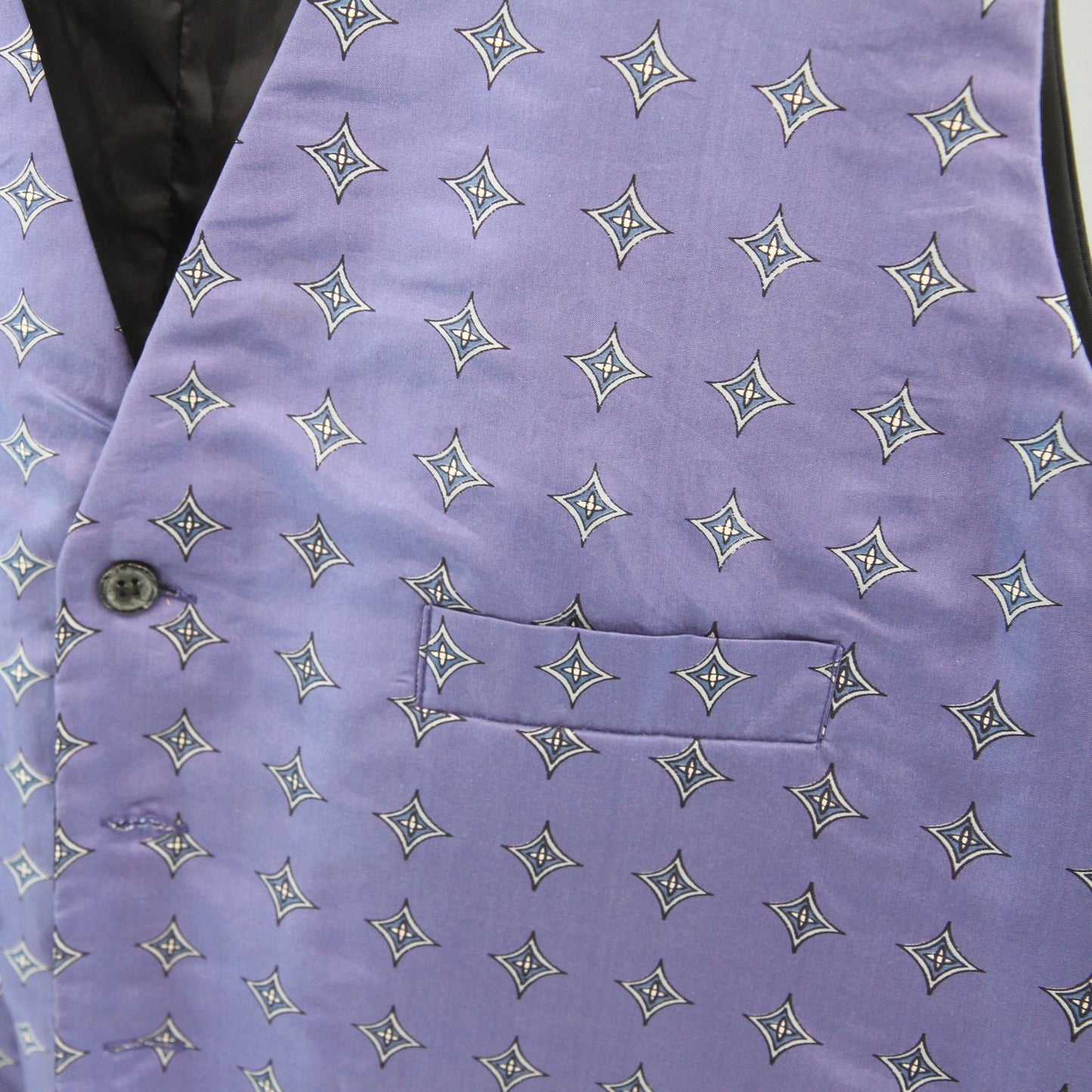 Vintage Bruno Silk Mens Vest Lavender Print 3 Pockets