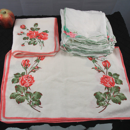 Vintage Collection 15 Pieces Floral Table Linens Roses Applicque