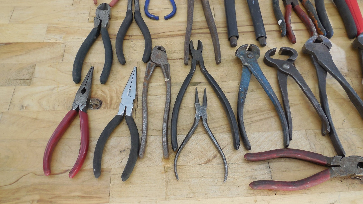 Estate 29 Lot Tools Vtg. Pliers Nippers Needle Nose Dykes Wire Cutters Etc.