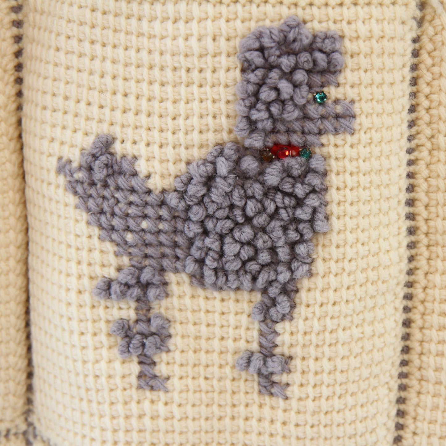 Vintage Handmade Knitted Embroidered Nine Poodles Bedcover Fully Lined 51W x 78L