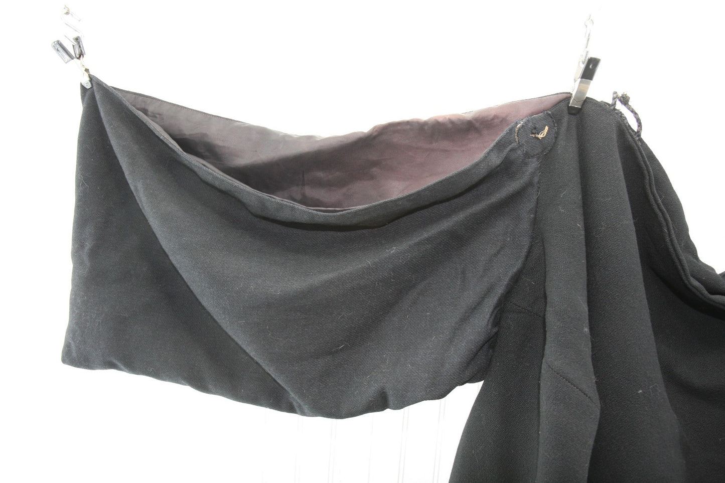 Vintage Hand Sewn Black Wool Cloak Satin Lined Theatre Stage Costume