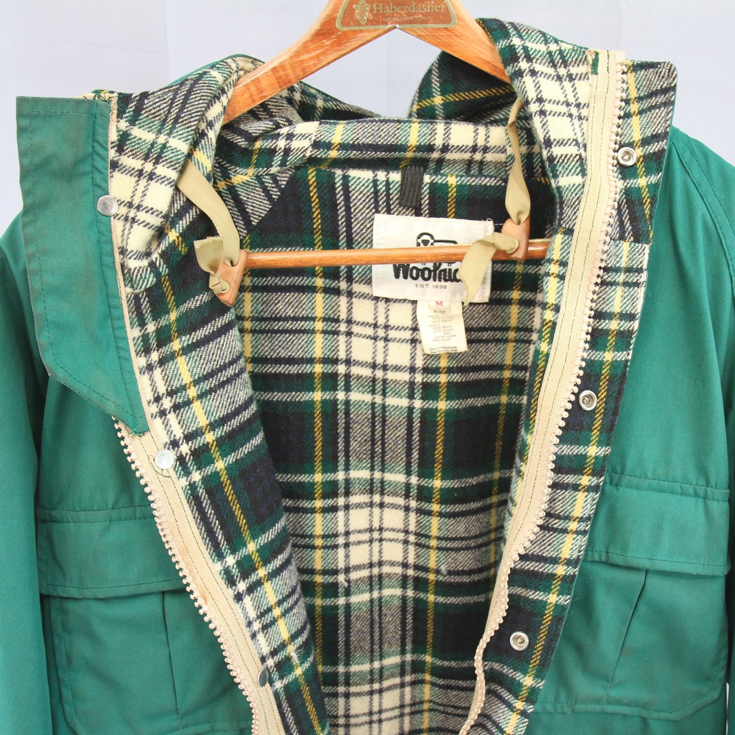 Vintage Woolrich Spruce Barn Chore Jacket 6107 Medium Hooded Zipper Snaps