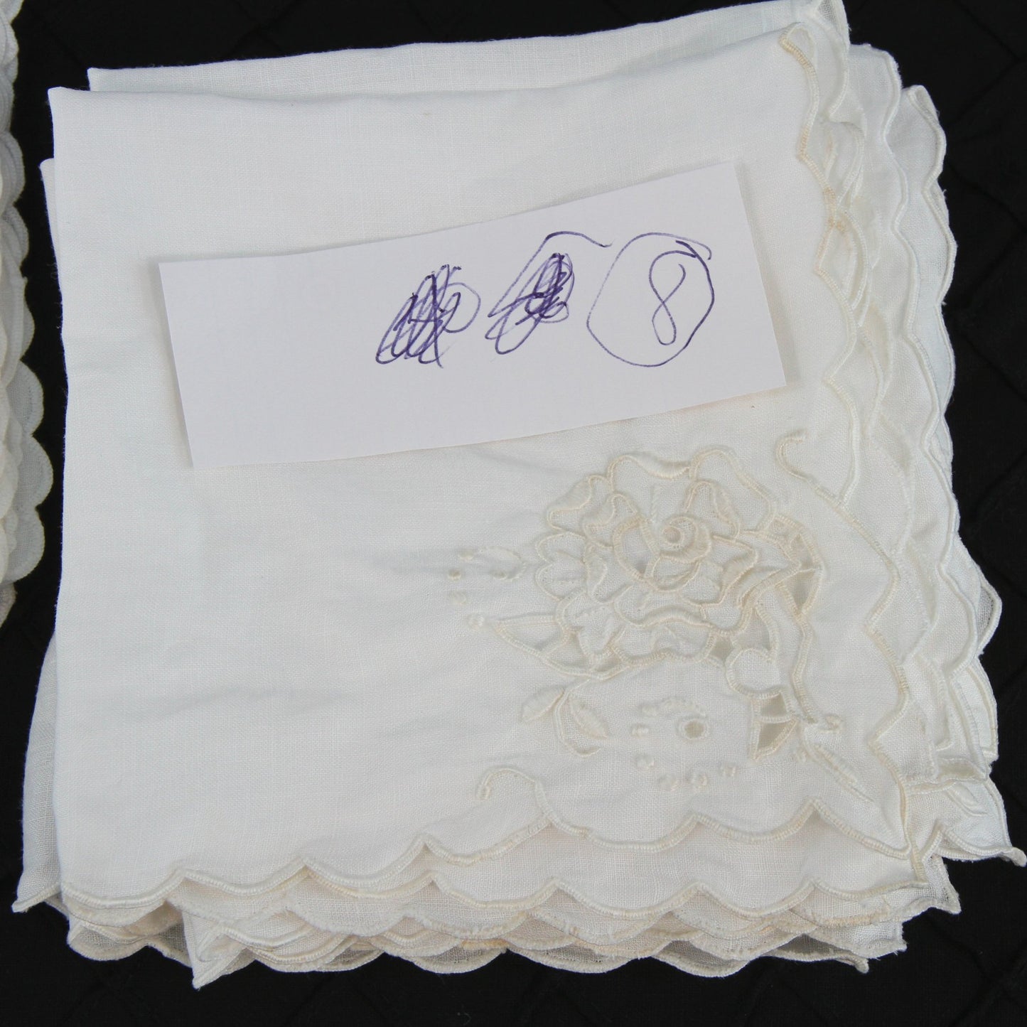 Vintage Two Sets Lunch Napkins Roses Butterfly Cut Work 19 Pieces